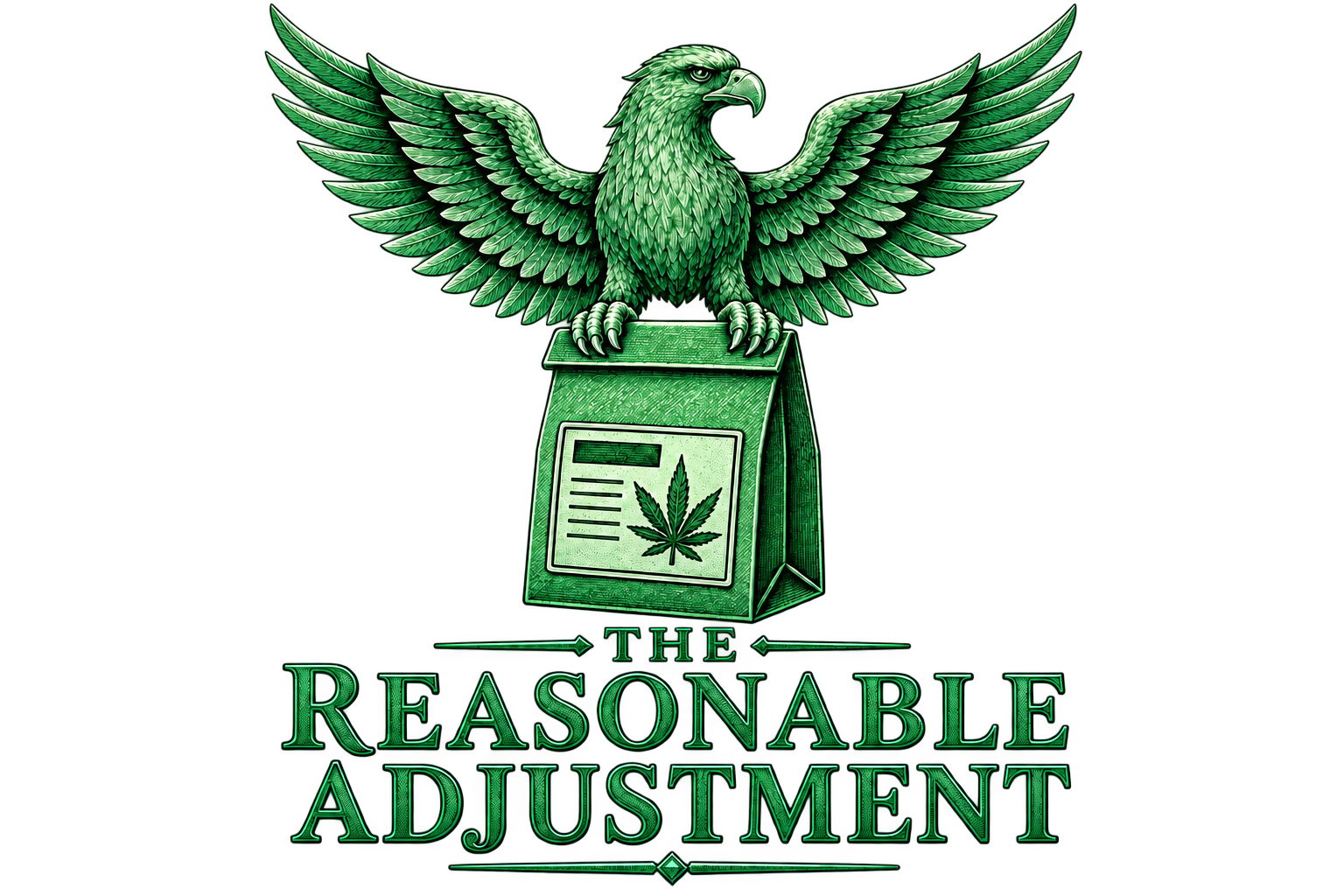 The Reasonable Adjustment eagle holding a prescription bag